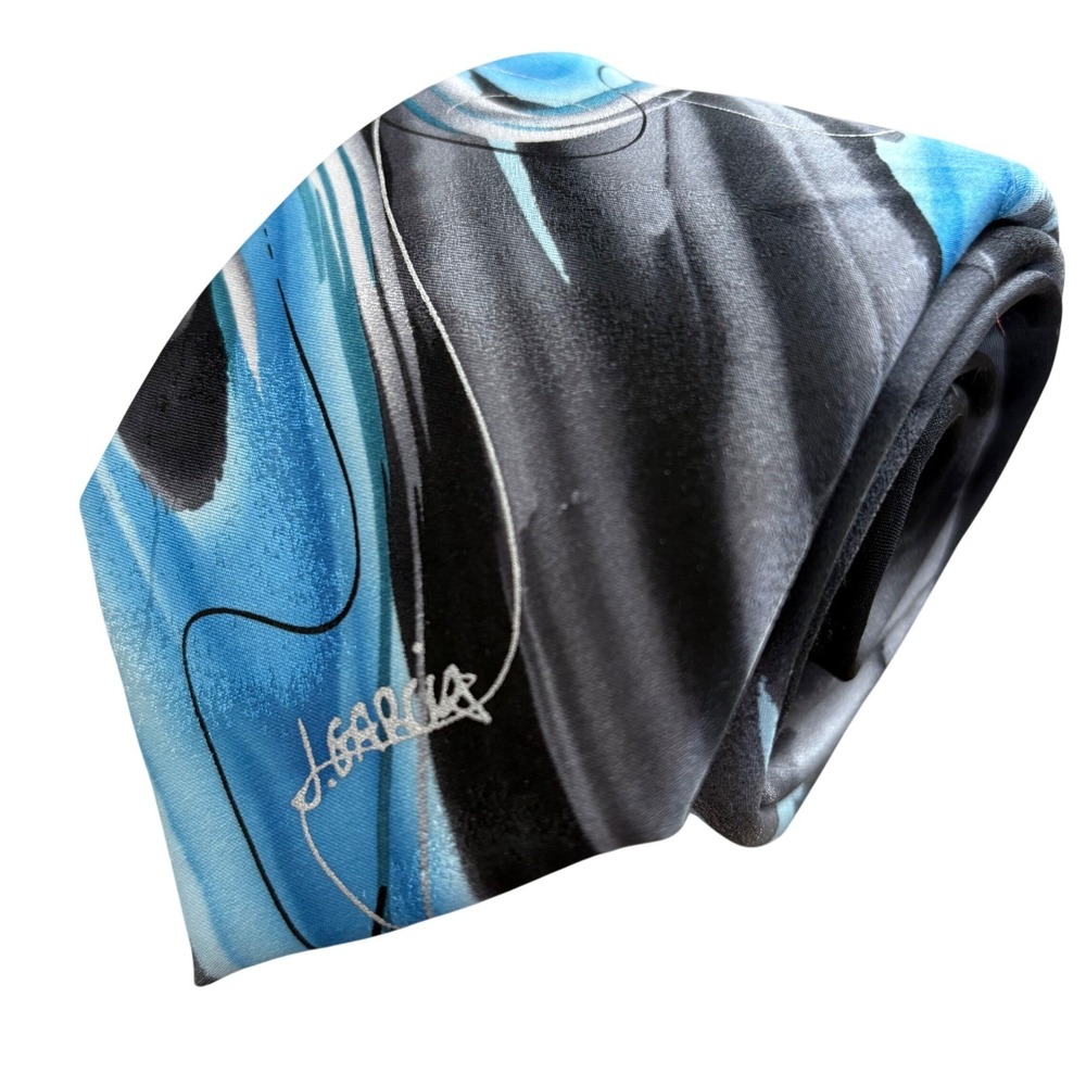 J Garcia Drummers Collectors Edition Silk Tie Blue Grey Abstract Art Necktie